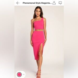 Lulu's Magenta One-Shoulder Midi Dress